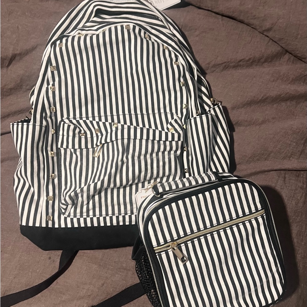 Pottery‎ Barn Teen Black and White Striped Backpack Set Emily&Meritt